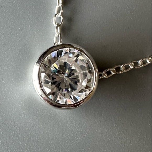 Sterling Silver Bezel Set Crystal Necklace - Picture 4 of 11